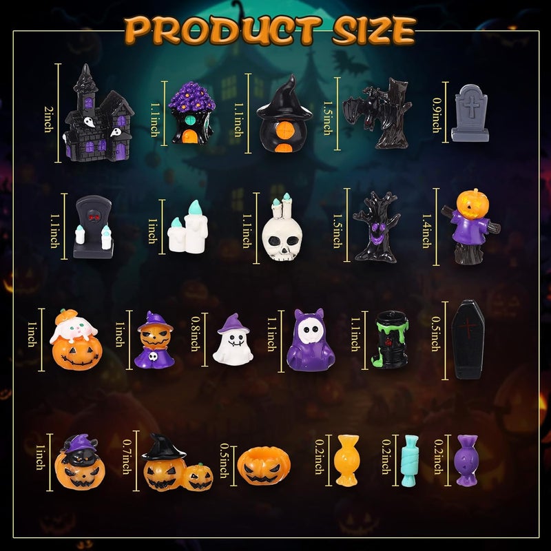 Sonwyoung 58 Pcs Halloween Mini Figurines Set, Plastic Mini Resin Halloween Miniature Landscape Ornaments Decorations for Dollhouse Accessories Garden Village Collections(Pumpkin) - Image 2